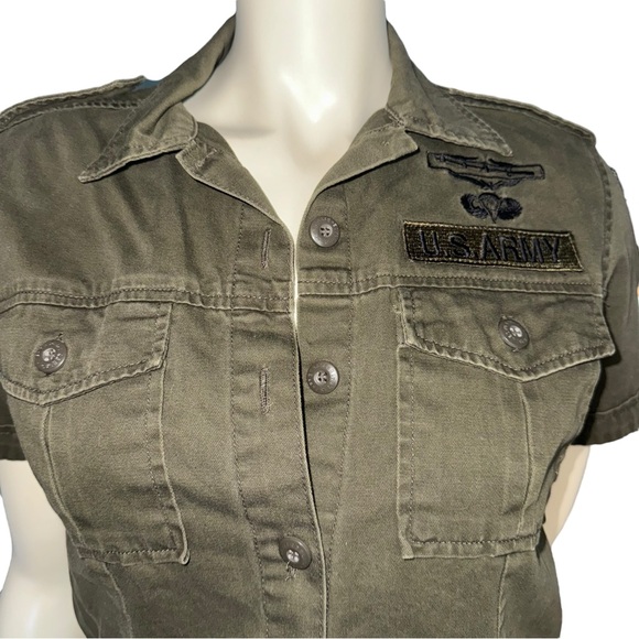 Free Base Vintage Green Olive Short Sleeve US ARMY Blouse Size L - Picture 4 of 16